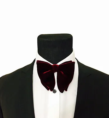 Mens FERUCCI Oversized Pre Tied- Burgundy Velvet Bowtie Wedding  Big Bow Tie • $49.99