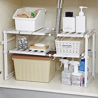 Under Sink Cabinet Organizer 2 Tier Expandable Storage Shelf For Kitchen 22LBS • $23.53