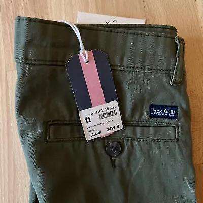 Jack Wills Relaxed Chino Trousers BNWT Green 34S Narrow Leg Brand New With Tag • £9.99