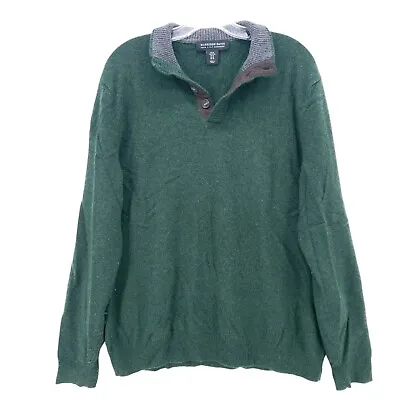 Harrison Davis Green 2 Ply Cashmere Sweater 4 Button Pullover XL - READ!! • $14.88