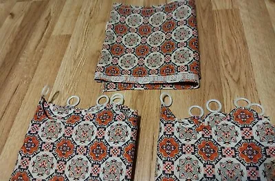 Vintage 70's Cafe Curtains NWOT Orange Brown And Tan Medallion Floral 3 Pieces  • $29.99