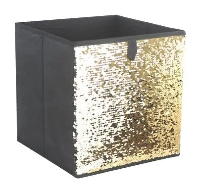 3 X Foldable Gold Sequin Canvas Storage Collapsible Folding Box Fabric Cube Toy • £13.95