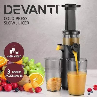 Devanti Slow Juicer Cold Press Fruit Extractor Vegetable Processor 130W Black • $59.95