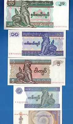 Myanmar/Burma P-68 P-69 P-70 P-71 P-72 Years 1994-1996 Unc Banknotes Set # 4 • $3.95