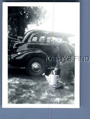 $3.98 • Buy Found B&w Photo E+3632 Man Posed On Side Of Old Car