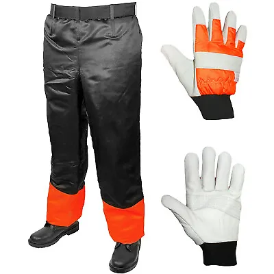 Chainsaw Trousers Chaps Adjustable 31-42  + Padded Gloves Forestry Safety • £81.99
