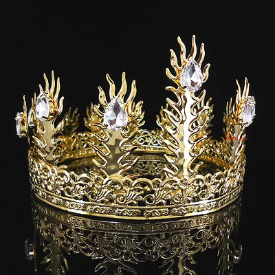 Men's Imperial Medieval Fleur De Lis Gold King Metal Crown 11cm Tall 56.5cm Circ • $26.49