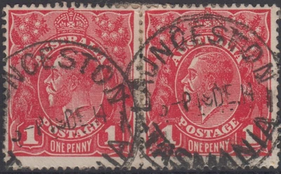 $8 • Buy Postmark 1914 Launceston Tasmania Australia On Pair Of 1d Red KGV Stamps