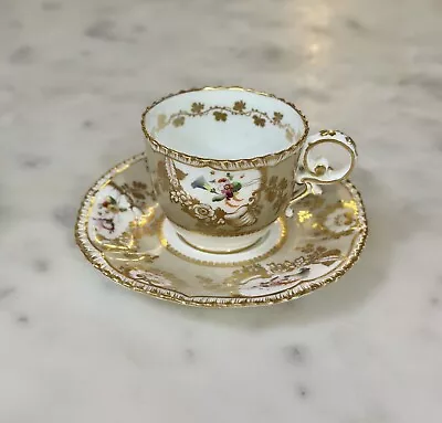 Exc Coalport Hand Painted Pembroke Gold Cup & Saucer C. 1827 Roses • £189.08