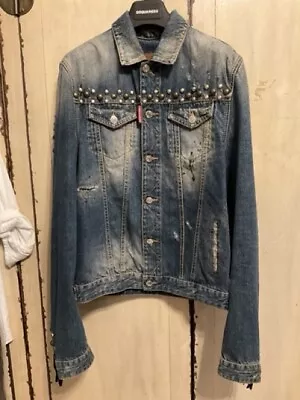 Dsquared2 Men Cowboy Denim Jacket Studded  Proud Brother  At Back Size 48 • $699