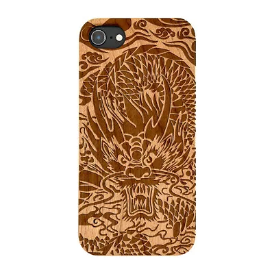 £11.99 • Buy Iphone Samsung Huawei Pixel Natural Wooden Phone Case Engraved Chinese Dragon