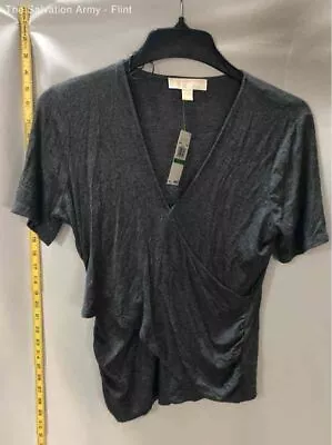 Michael Kors Womens Gray Cross Over Short Sleeve Wrap Blouse Top Size Large • $9.99