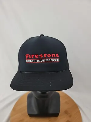 Vintage 90's Firestone Building Products Company Black Trucker Snapback Hat EUC • $13