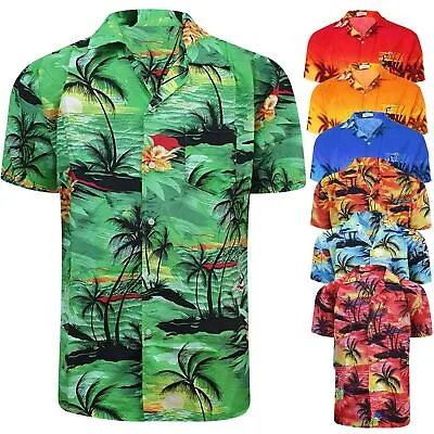 Mens Hawaiian Shirt Floral Palm Tree Sunset Surf Beach Party Holiday Stag Dance • £7.99