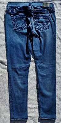 TRUE RELIGION HALLE Women's Mid Rise Super Skinny Blue Jeans Med Wash Size 27x27 • $12.95