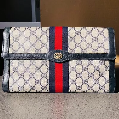 Gucci Vintage Clutch Bag GG Supreme Sherry Line  PVC Leather 256 • $230