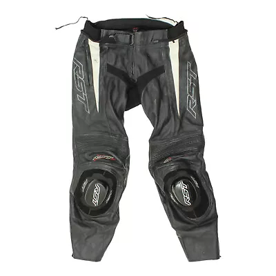 RST Mens Black Leather Motorcycle Trousers | Vintage Protective Biker Pants • £80