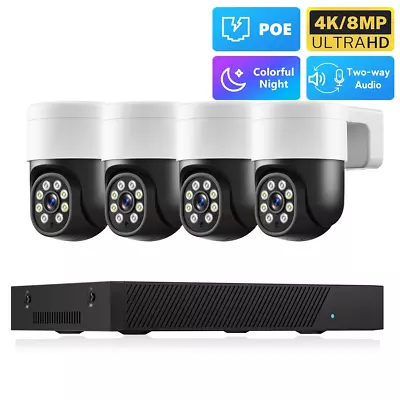 8MP PoE CCTV Camera System NVR Recorder IP Security Camera Audio In Outdoor PTZ • £269.99