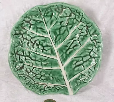 Cabbage Leaf Shallow Bowl In Green From Portugal 7.5 Inches Across Serving Dish • £18.50