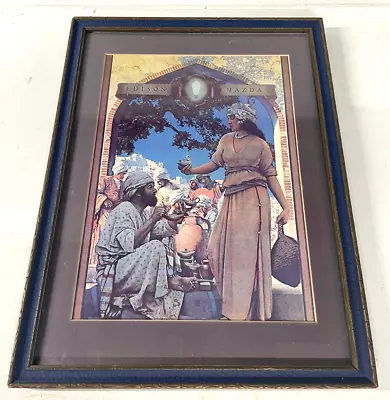 Vintage Maxfield Parrish  Lamp Seller Of Bagdad  Framed Print Edison Mazda • $75