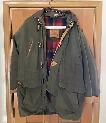 Urban-Equipment Duffle Coat Hooded Jacket Large Faded Green Leather Collar Large • $49.99
