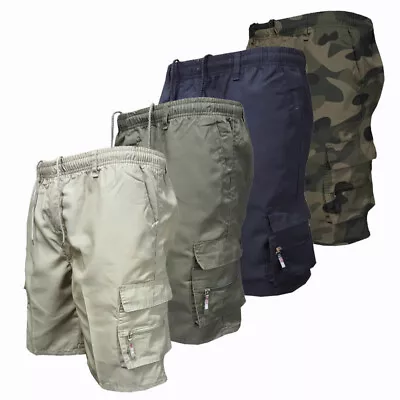 Mens Elastic Waist Shorts Casual Tapered Sports Combat Cargo Tapered Work Pants • $7.99