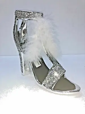 Crushed Diamond Shoe Ornament Feather Sparkly Silver Shelves Bling Ideal Gift Uk • £17.80