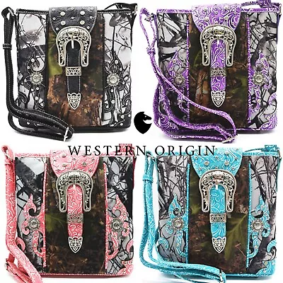 Camouflage Buckle Stud Western Concealed Carry Purse Women Crossbody Bag Handbag • $28.95