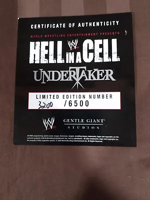 WWE Hell In A Cell UNDERTAKER Certificate Of Authenticity ONLY! 3200/6500  • $19.99