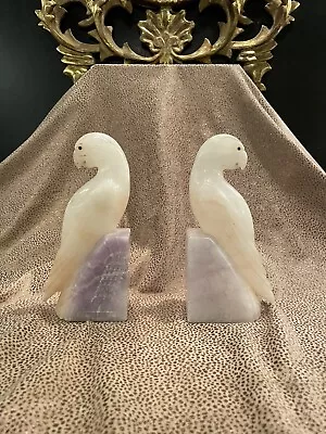 Pair Of 1945 Pisa Italy Marble Parrot Bookends Inscribed • $175