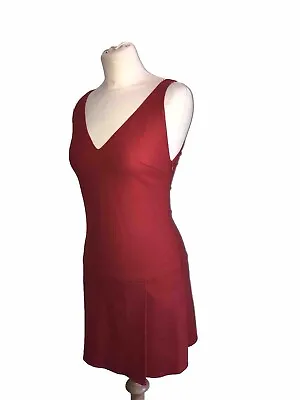 Miu Miu Red Wool Blend V-neck Sleeveless Pleat Hemline Dress Size S 1990's • £165
