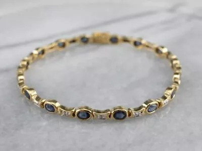 $148.50 • Buy 14Ct Oval Cut Lab Created Blue Sapphire Tennis Bracelet 14K Yellow Gold Plated