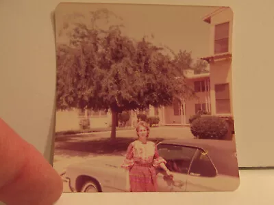 Vintage Found Photograph Color Art Old Photo 1970s White Woman Classic Car Pic • $12.50