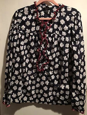 Reimagined By J Crew Black/White Floral Long Sleeve Shirt Cotton  1/2 Button S • $11.95