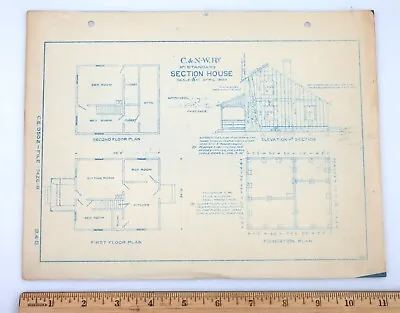 $19.99 • Buy Vintage 1900 Chicago & North Western Railway Section House Blueprint Drawing