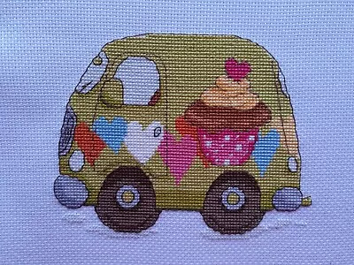 Cute Caravan Cupcake Handmade Completed Cross Stitched  Picture • £15