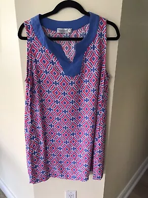 Women’s Tybee Island Clothing Co.GAVictoria V-Neck Shift Dress Pink/Blue MED • $15.99