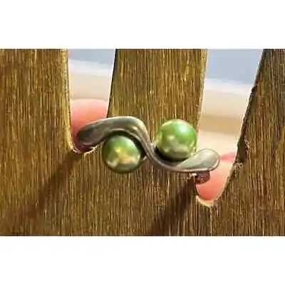 HG Israel Hagit Gorali Sterling Silver 925 Ring Green Pearls Size 8 • $39.98