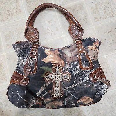 COWGIRL Camouflage Purse Bling Cross Pockets Hunting Forest Mossy Oak Style NEW • $49.99