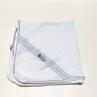 Magnolia Baby Blue Train Smocked Boy Blanket Infant White Pima Cotton RARE • $19.79