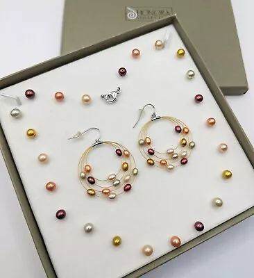 Boxed & Signed Honora Natural Freshwater Pearl Floating Necklace & Hoop Earrings • £26.99
