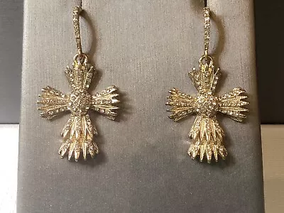 Vintage Signed ‘opc’ Ornate Crystal Cross Wire Pierced Earrings • $9.99