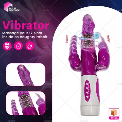 Triple Rabbit Vibrator Rotating Dildo G Spot Clitoris Stimulator Women Sex Toy • $23.99