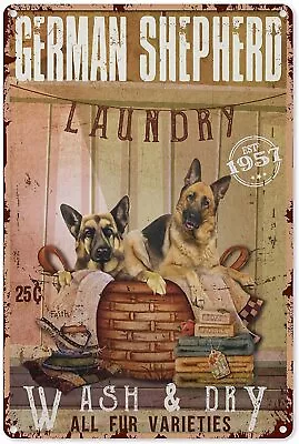 Retro Tin Sign Metal Poster Vintage Wall Decor German Shepherd Laundry Company W • $14.16