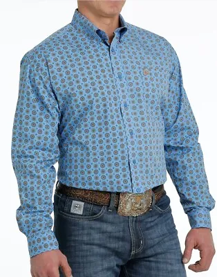 New Mens XXL Cinch MTW1105539 Geometric Blue Button Down Classic Fit Shirt • $34.99
