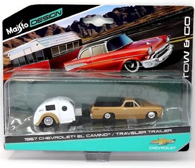 1967 Chevrolet El Camino With Retro Tear Drop Caravan Diecast Scale 1/64 • $32.99