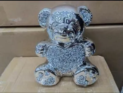 £14.99 • Buy Crushed Diamond Silver Shine Teddy Bear Sparkle Bling Ornament