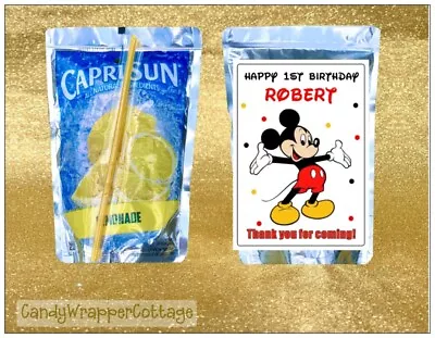 8 MICKEY Or MINNIE MOUSE BIRTHDAY JUICE POUCH BAG LABELS PERSONALIZED Waterproof • $8.99