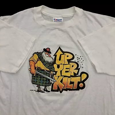 Vintage 80s T Shirt Fits Large Single Stitch Made USA Up Yer Kilt Graphic 50/50 • $19.55