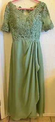 Sage Green Mother Of The Bride Dress Long Size 8 With Sleeves A-line V Neck • $87